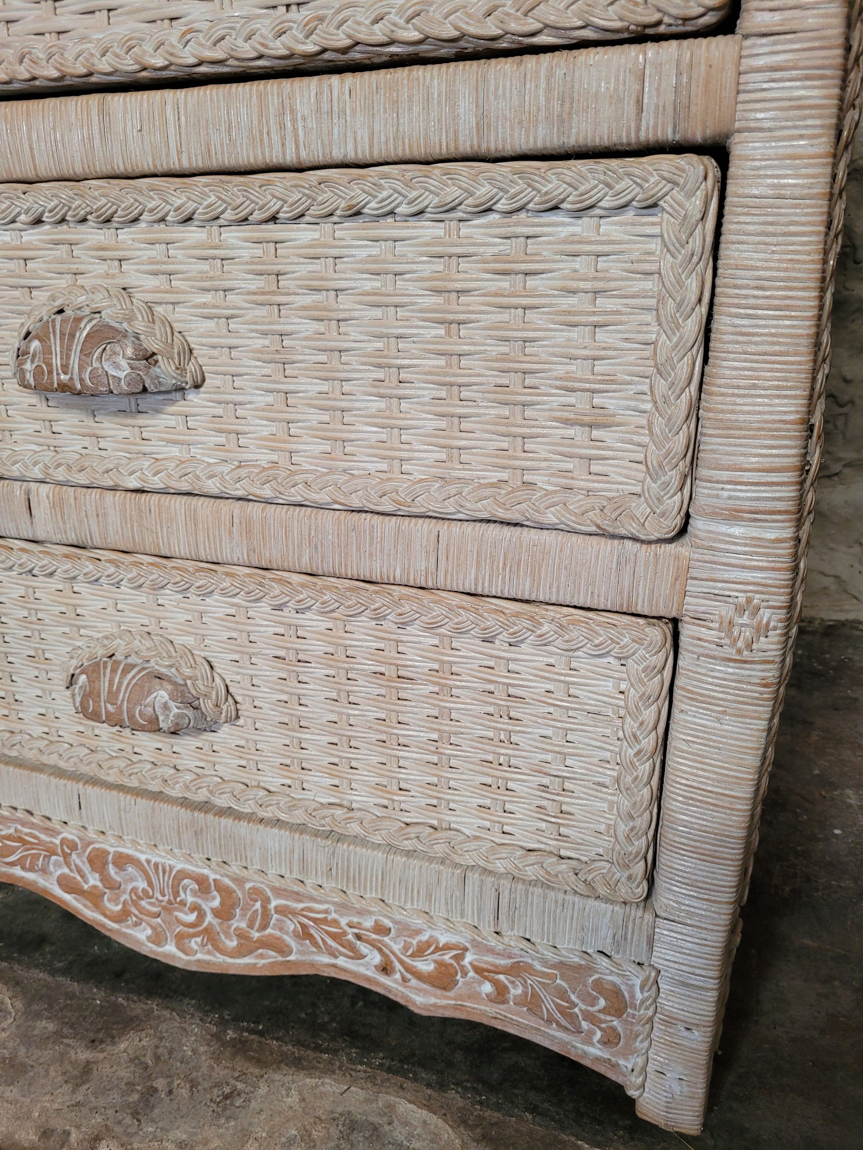 Rattan chest of drawers 80s and its mirror