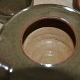 Antique stoneware teapot and its six signed bowls