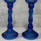 Pair of vintage cobalt blue twisted glass candlesticks h 24.5 cm