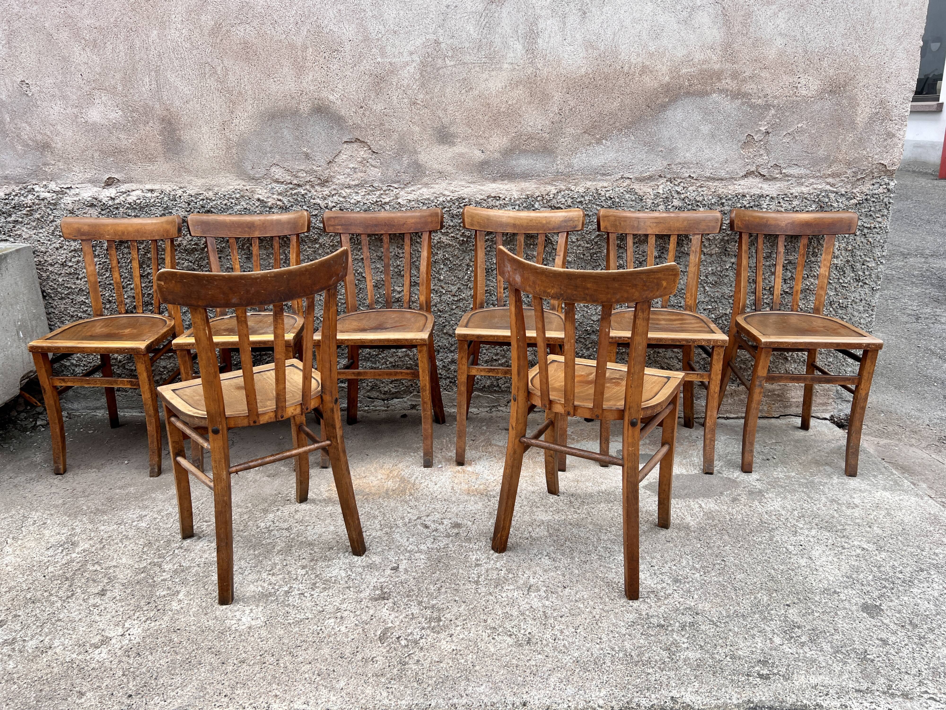 Series of 8 chairs bistro wood curve
