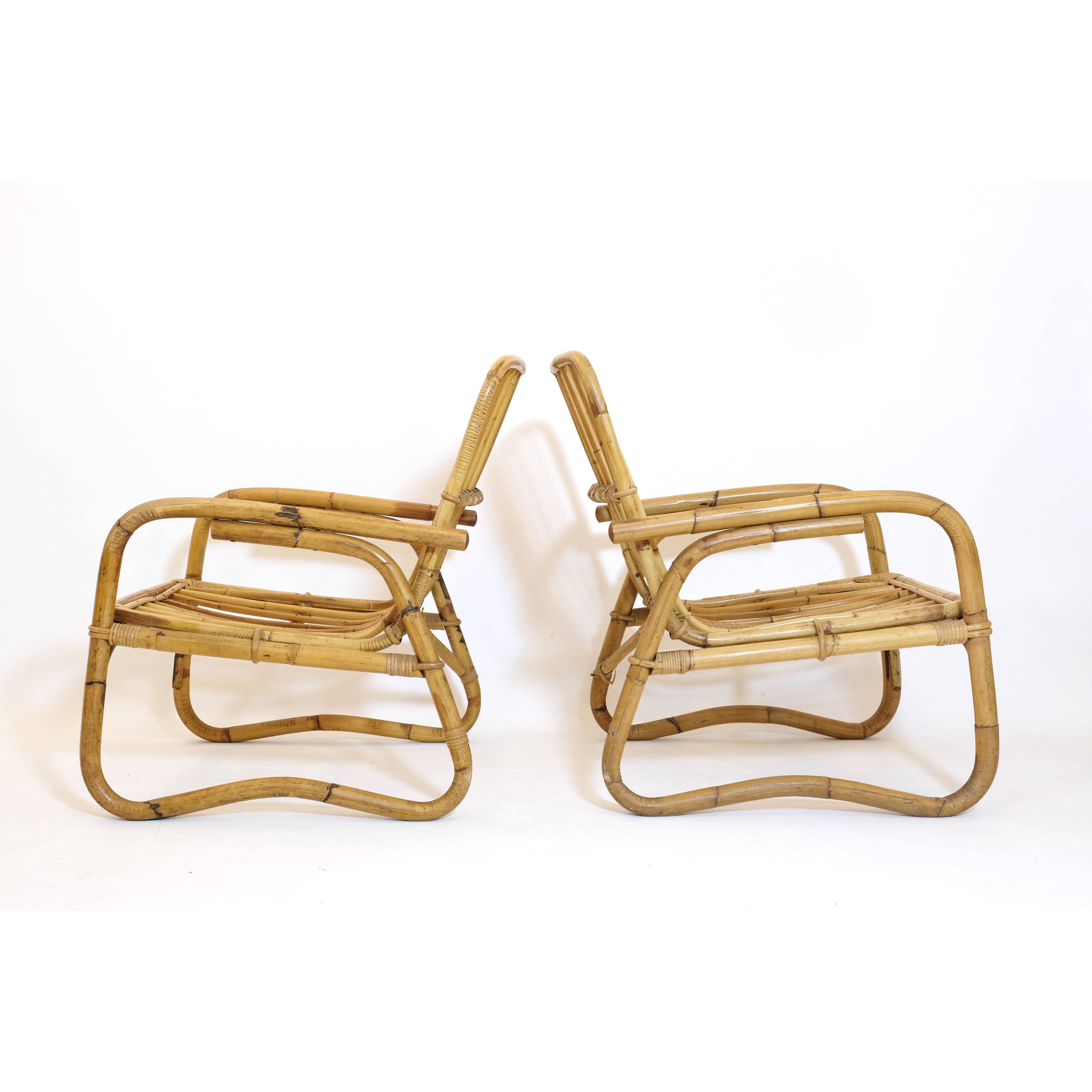 Pair of large Italian rattan armchairs from the 60s.