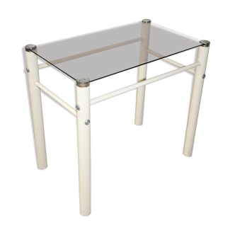 Table basse vintage en métal et verre fumé
