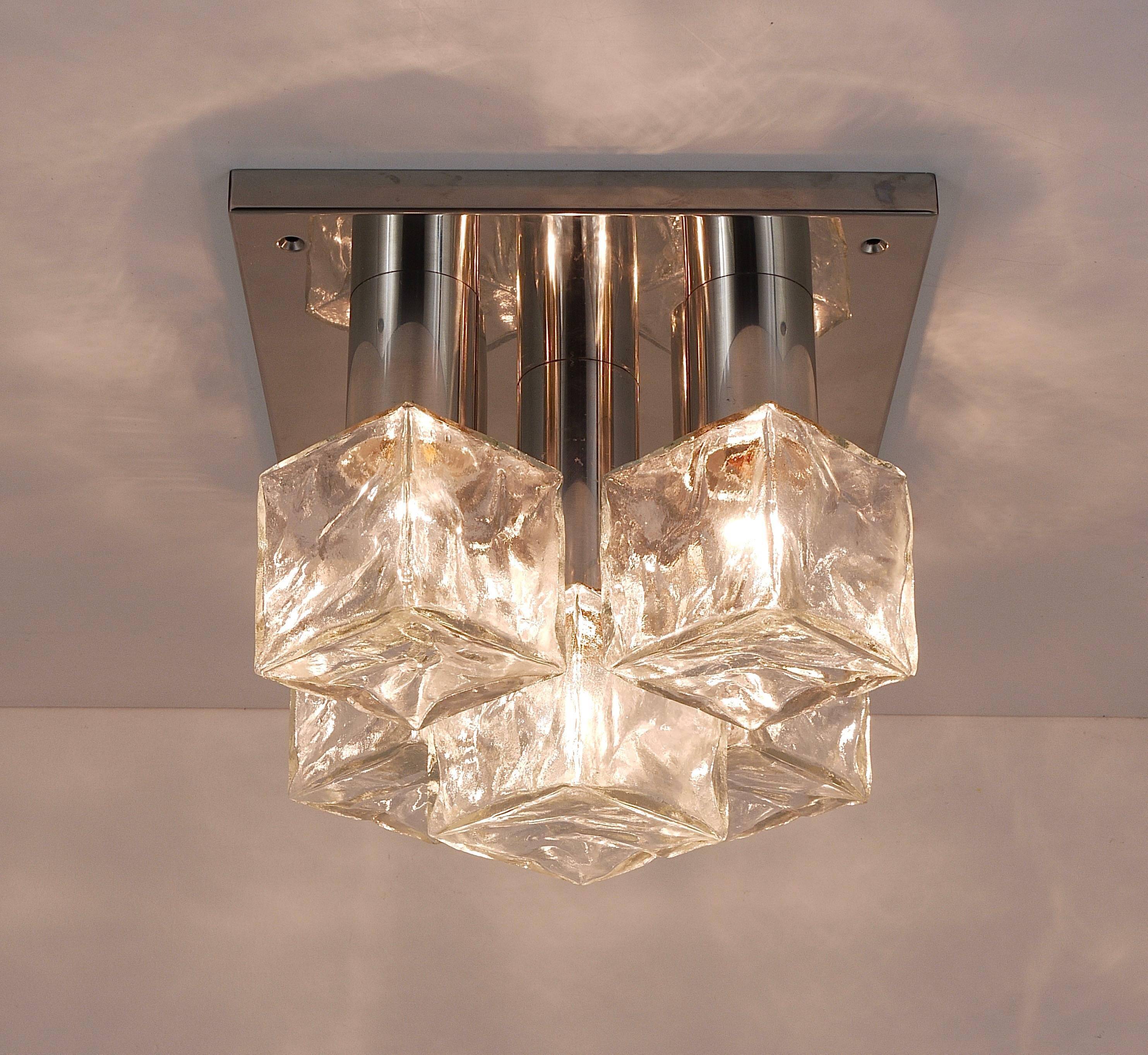 Ceiling light or wall sconce J.T. Kalmar in cubic glass, Austria, 1960s.