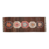 Tapis couloir vintage turc fait main en laine et coton marron des années 1970 148x426