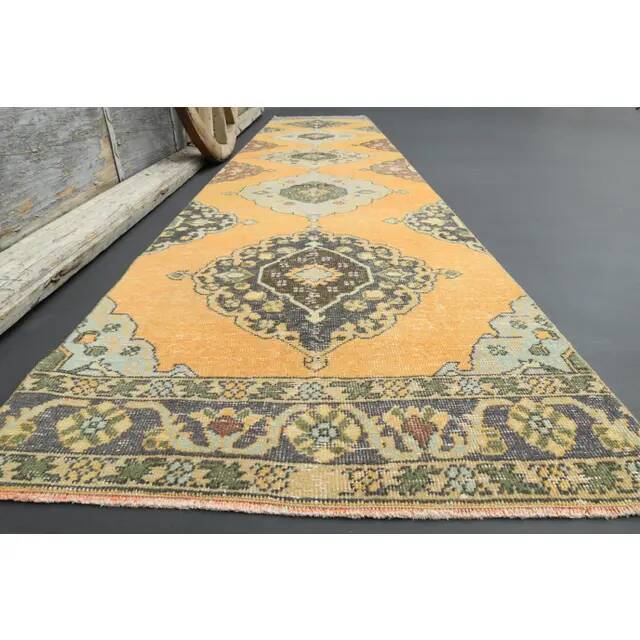 1970s Turkish Oushak Handmade Wool Cotton Orange Runner 98x171