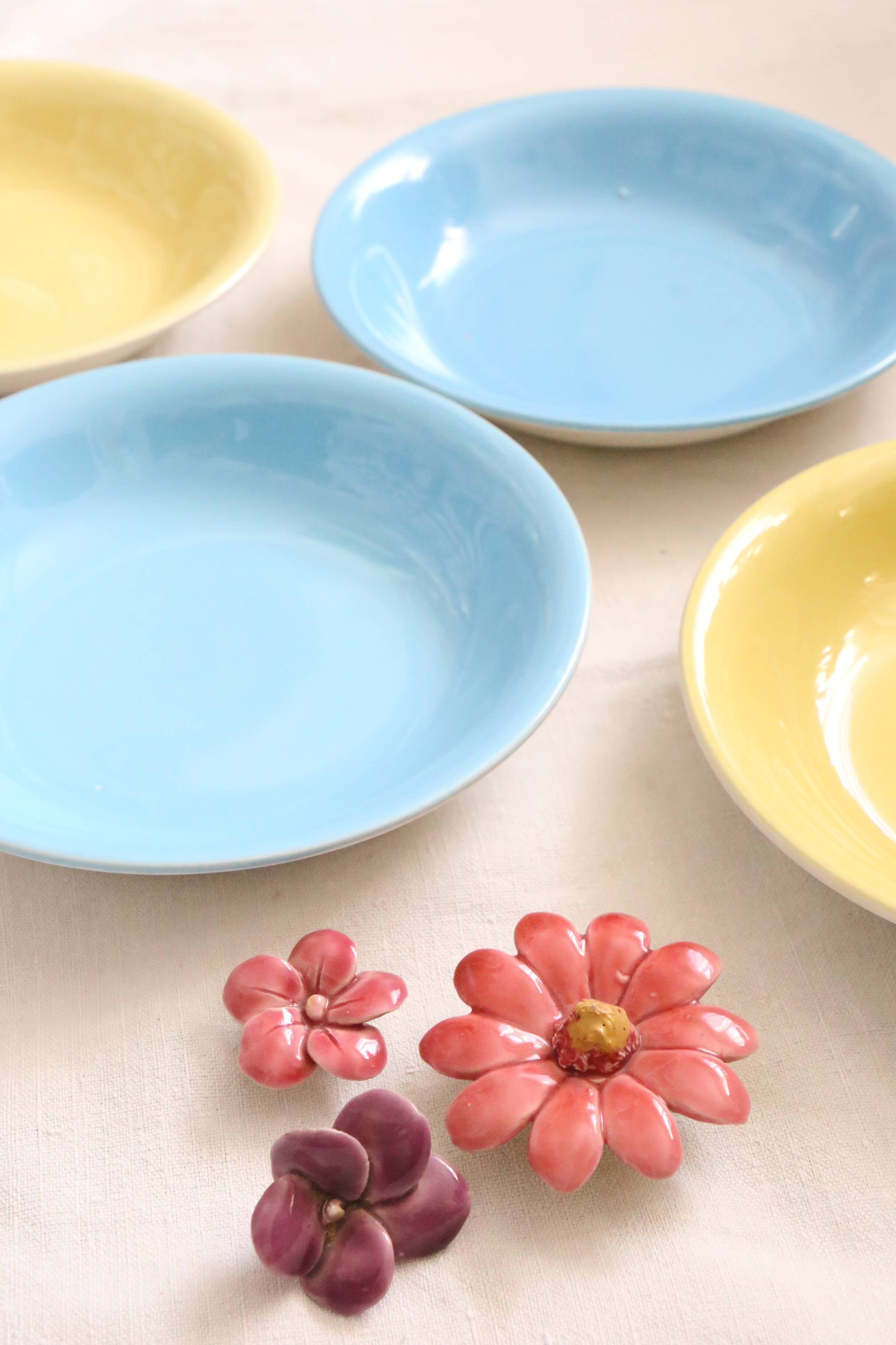 Set de 4 assiettes calottes / creuses en céramique, BOCH, vintage