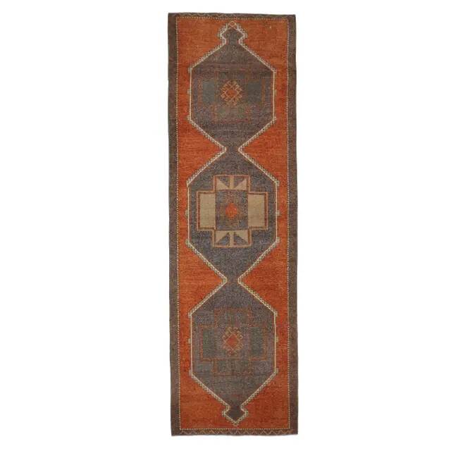 Vintage Turkish Oushak handmade cotton red wool runner 110x370