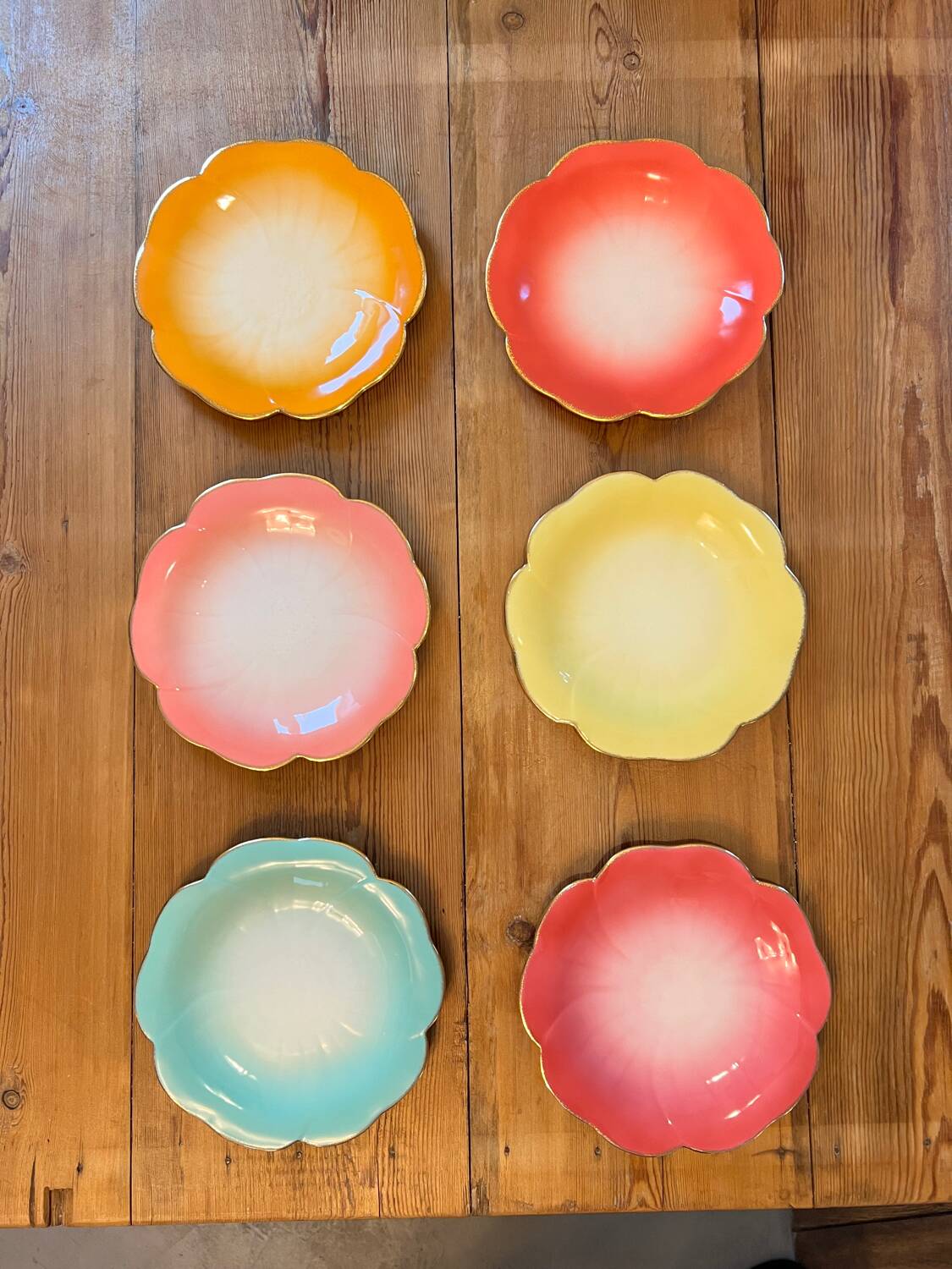 Set of 6 vintage floral plates by Geneviève Lethu