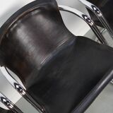 Set of four brown leather dining chairs, Willy Rizzo, 1970