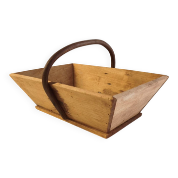 Petit panier / panier à récolte vintage en bois massif – Anse cintrée