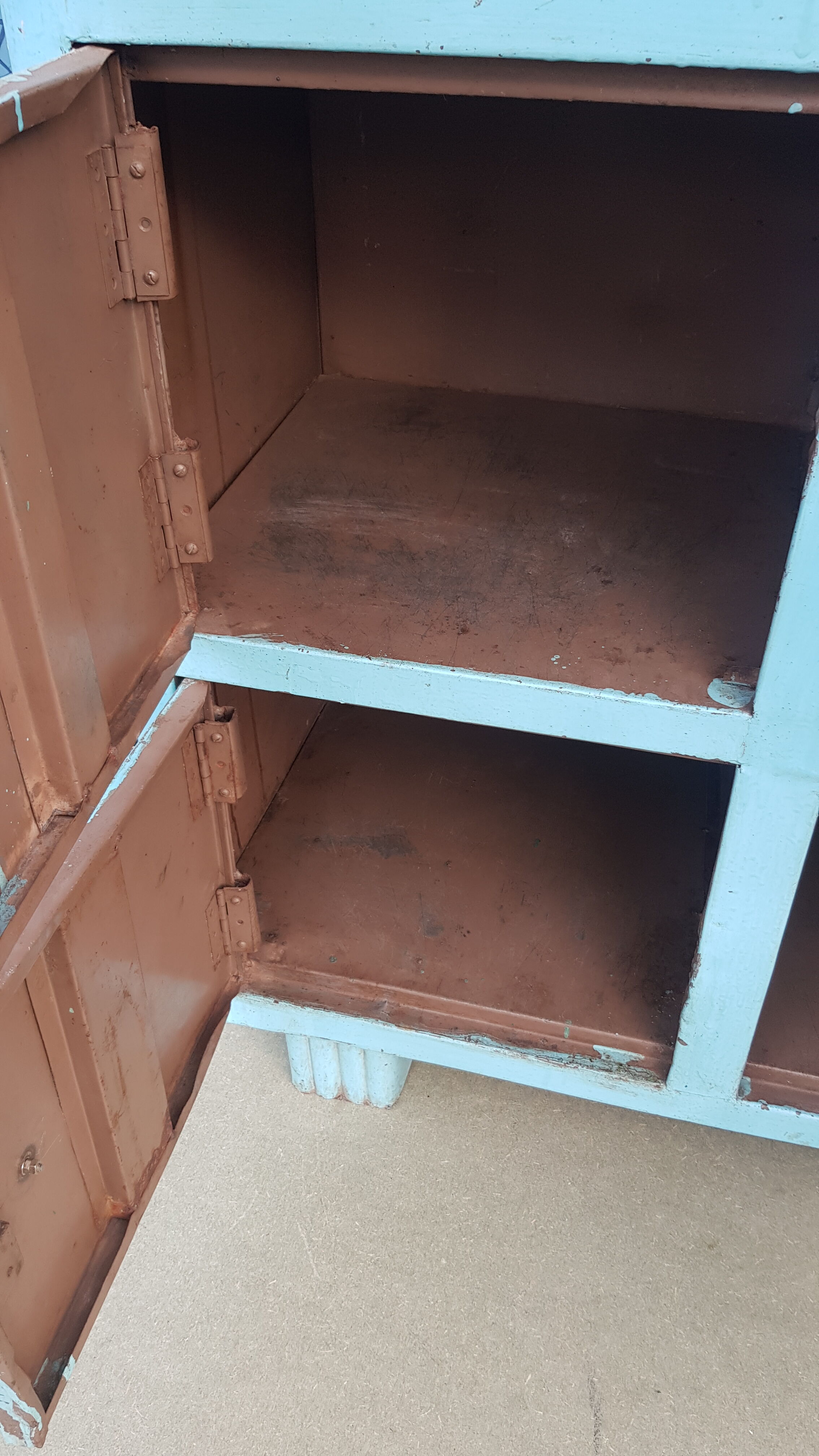 Old metal workshop furniture original turquoise patina