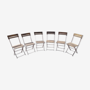 6 chaises pliante en fer et assise en bois