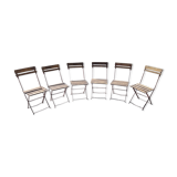 6 folding iron chairs and wooden seat