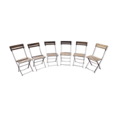 6 folding iron chairs and wooden seat