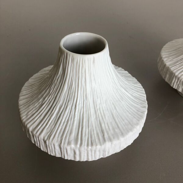 Ensemble De 2 Vases En Porcelaine Op Art « Stone » De Heinrich Selb, Allemagne, Années 1970
