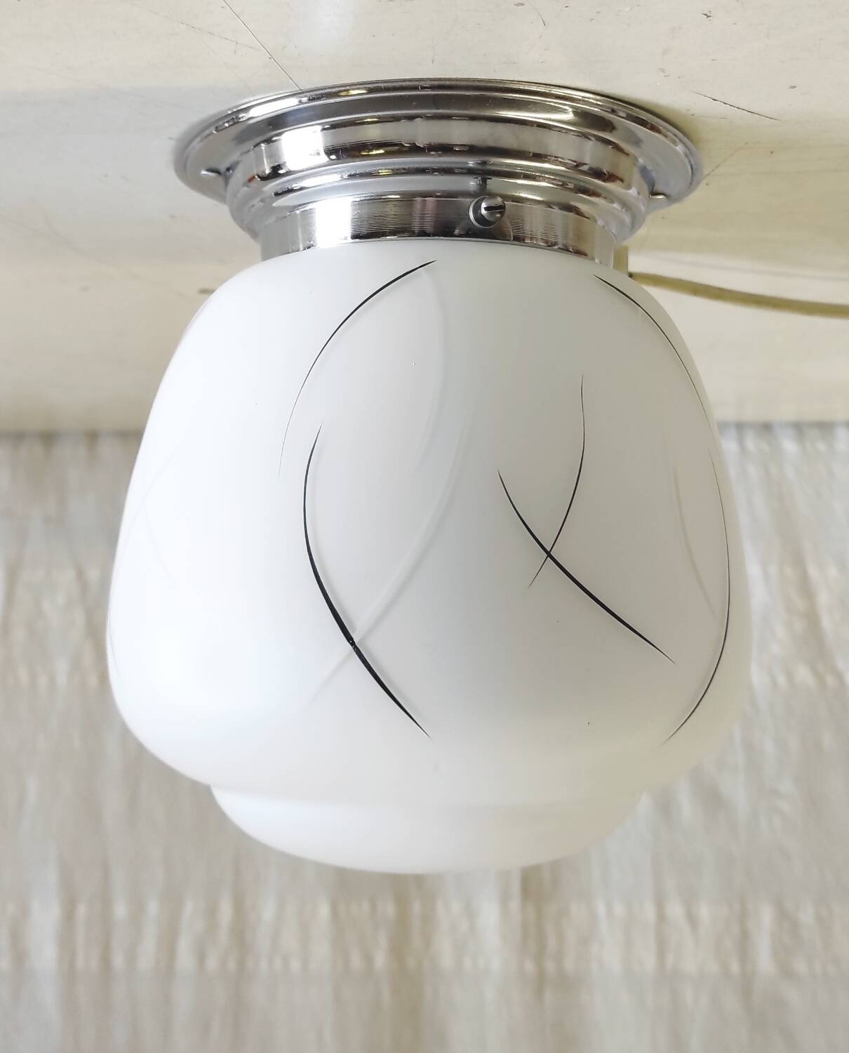 Ceiling light, globe wall lamp in opaline and chrome mount - mid 20th century.