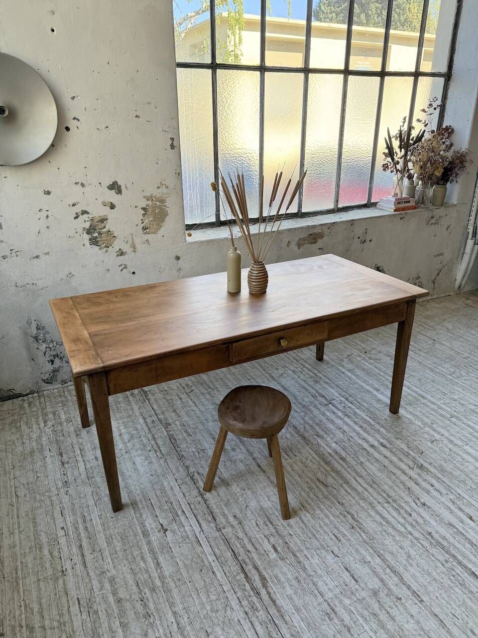 Cherry farmhouse table with spindle legs, 1950s