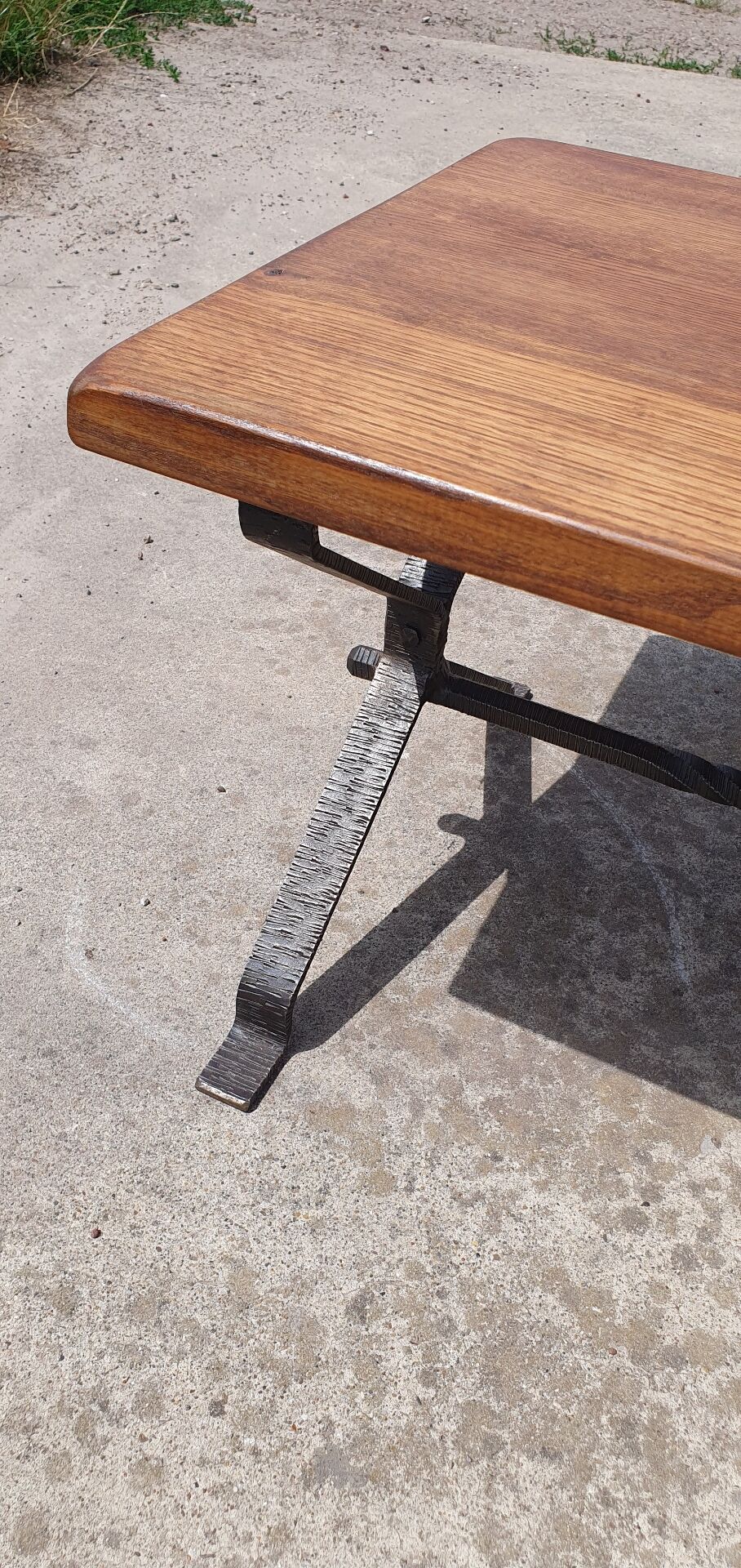 1970s Coffee table oak wrought iron 115 cm