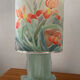 Lampe vintage en verre dépoli et abat jour en soie