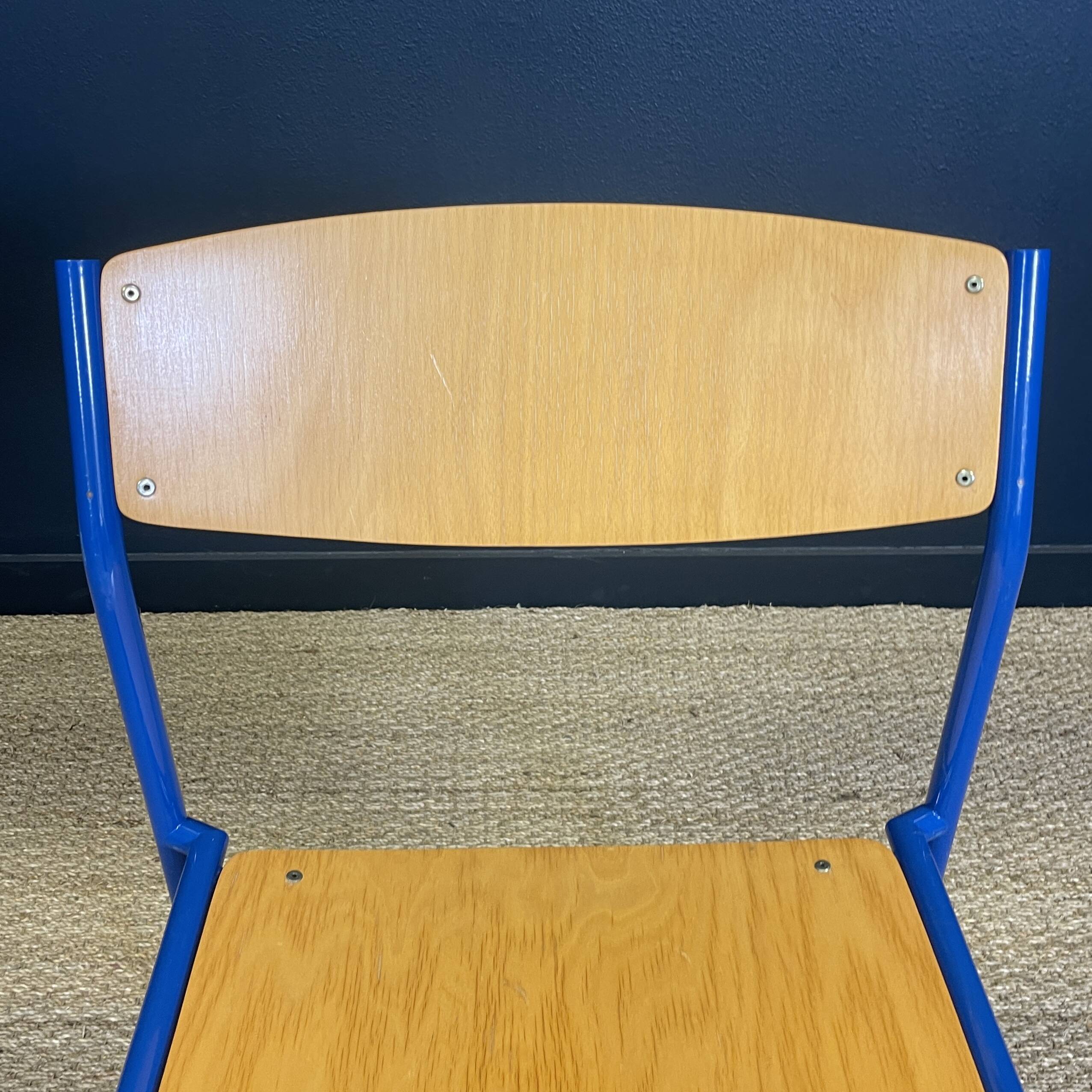 Gijs van der sluis wood chair blue majorelle legs netherlands 70s