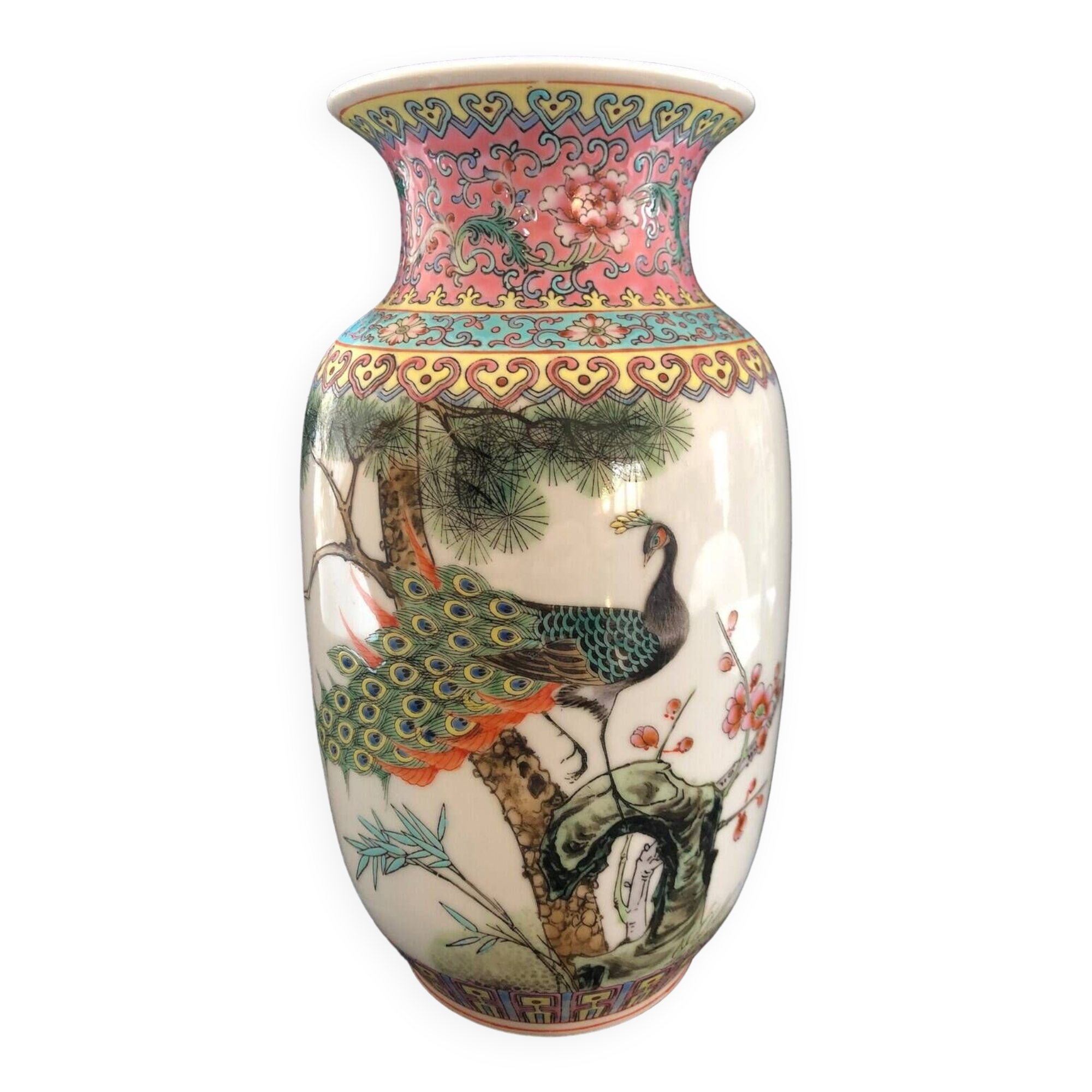 Chinese famille rose porcelain vase hand painted work 1970s