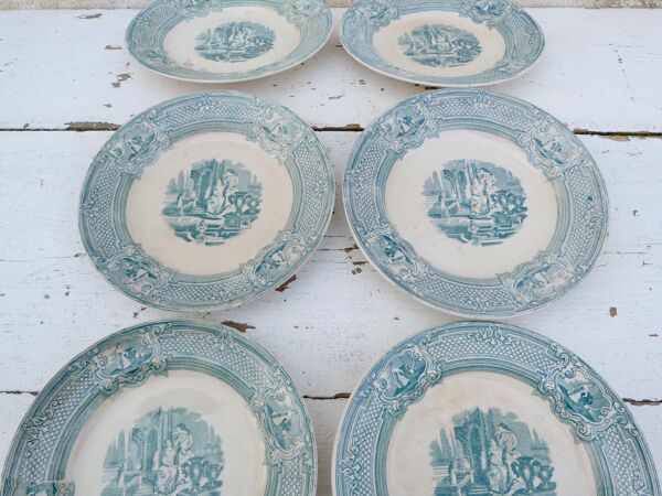 Ensemble de 6 assiettes à dessert  1800 ceramique Anglaise Primavesi & son Cardiff