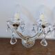 pair of double wall sconces with crystal pendants, made in Italy