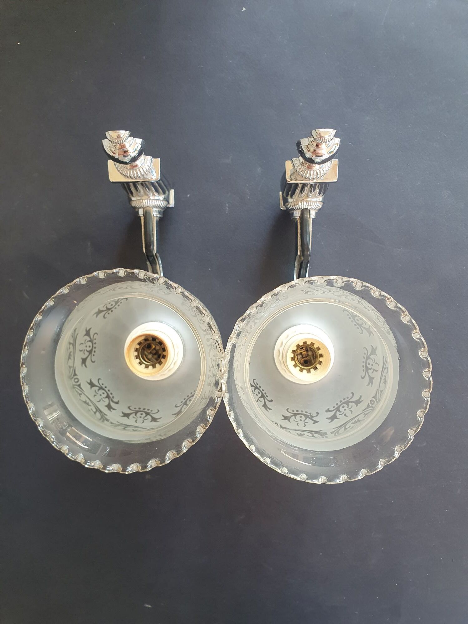 Pair of chrome wall sconces vintage bathroom