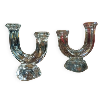 Pair of Vannes crystal candlesticks