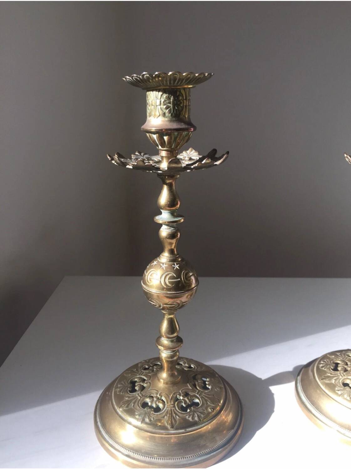 Pair of Vintage Brass Gold Metal Chandeliers