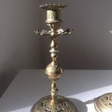 Pair of Vintage Brass Gold Metal Chandeliers