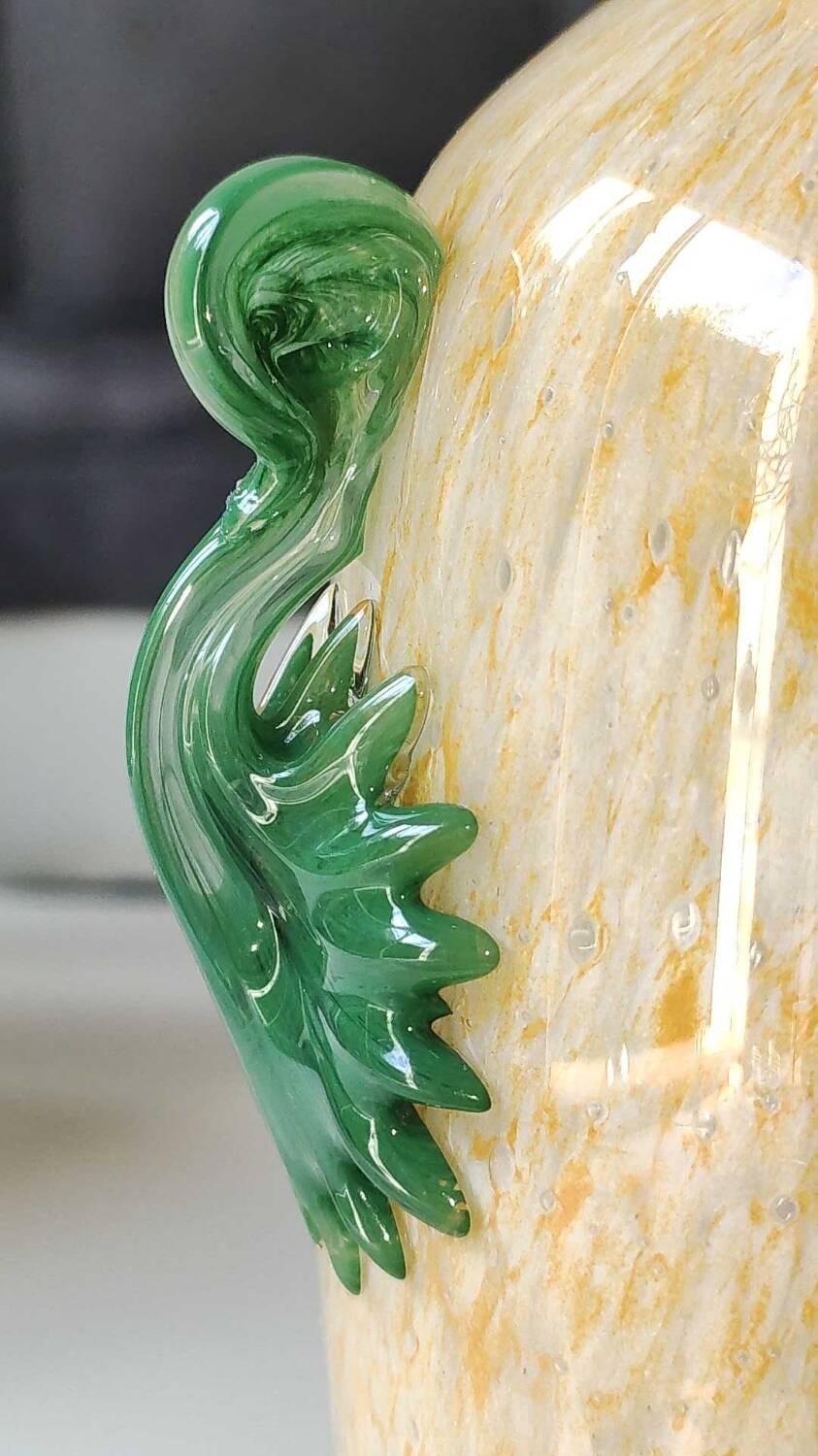 Amphora vase, speckled yellow. Murano style. Blown glass. Height 28 cm