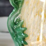 Vase Amphore, moucheté jaune. Style Murano. En verre soufflé. Haut 28 cm