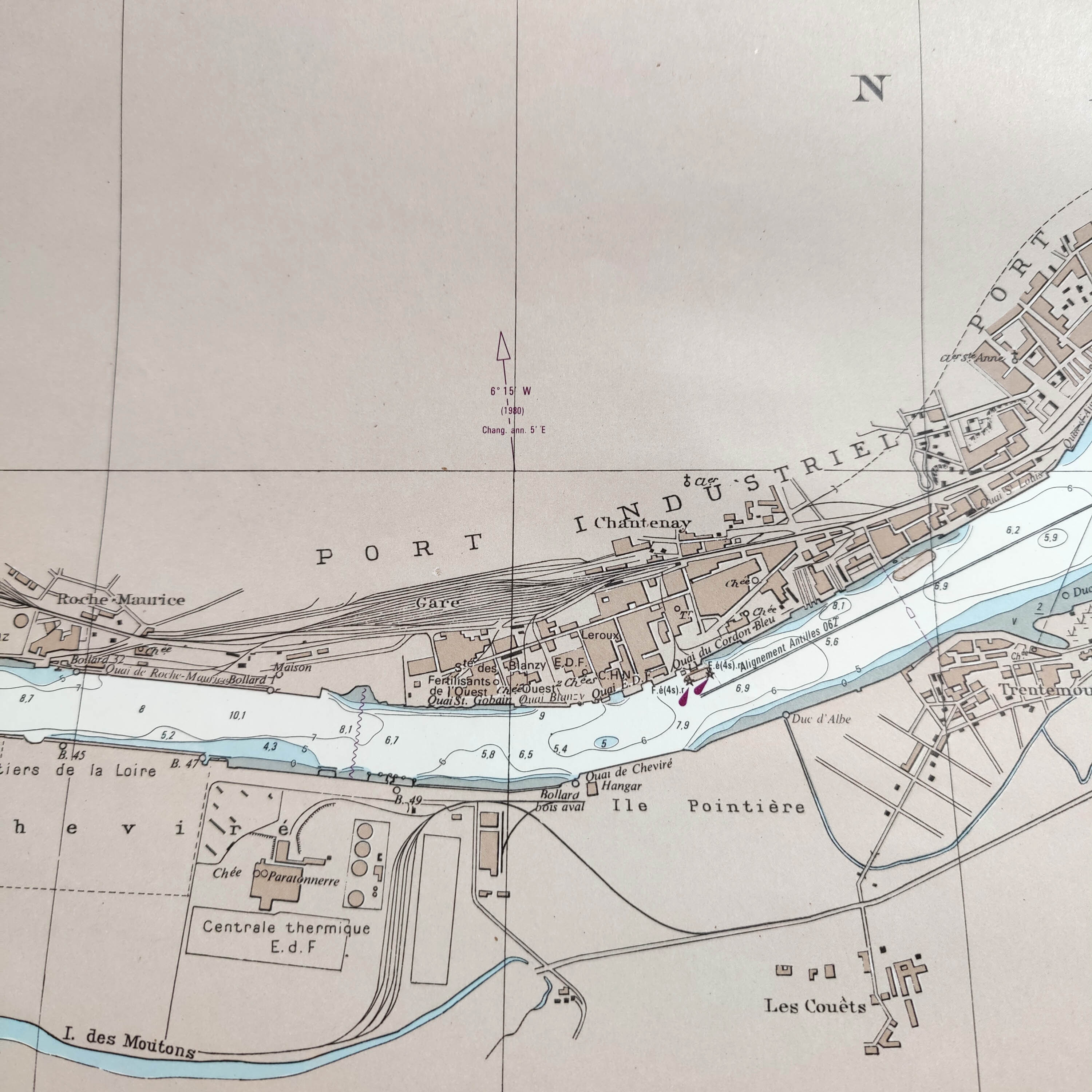 Vintage map Nantes cours de la Loire 1980