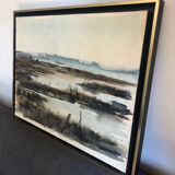Watercolor swamp landscape