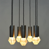 Lampe à suspension vintage en métal chromé et verre 1970