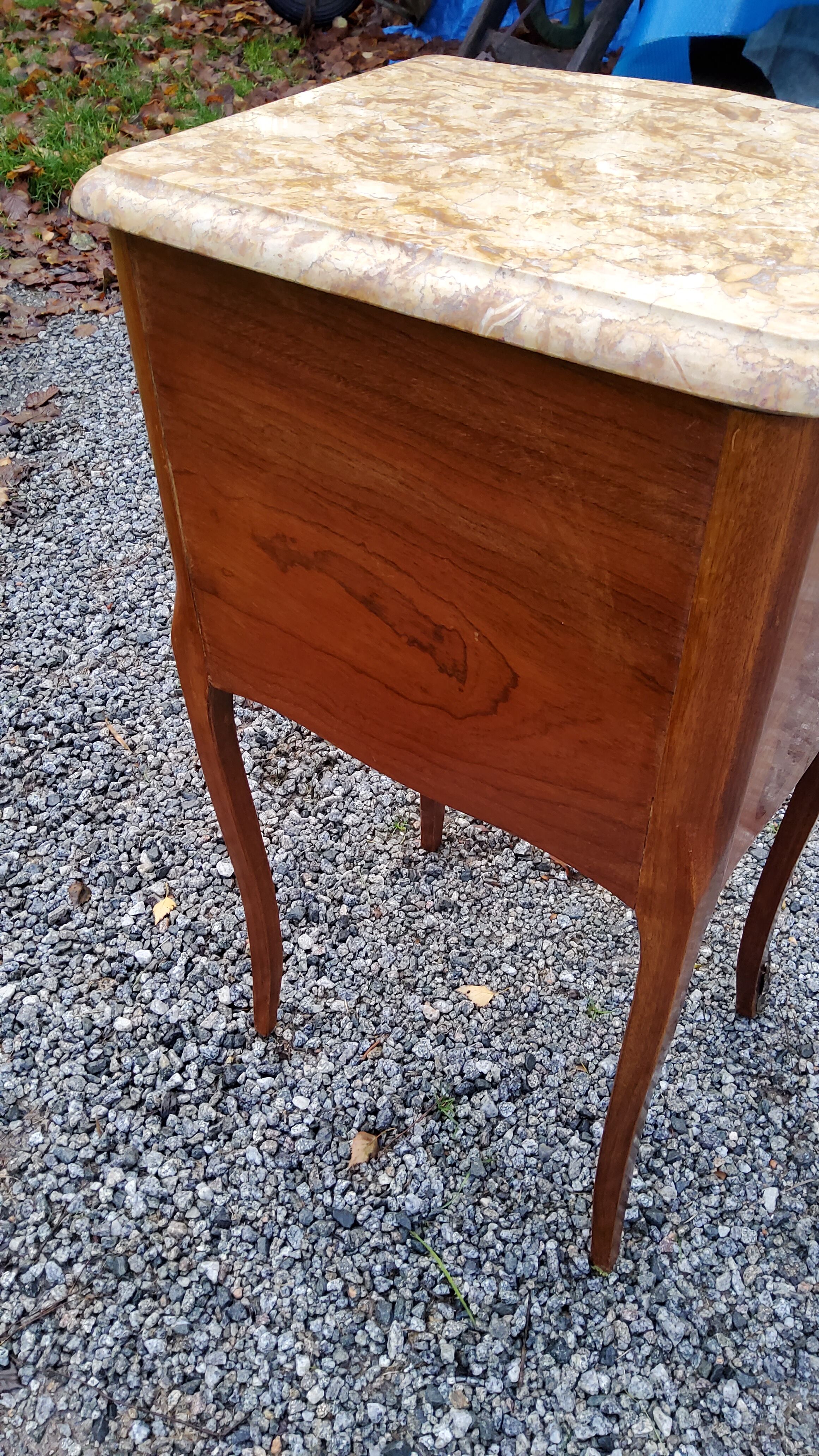 Louis XV style bedside in marquetry and marble top