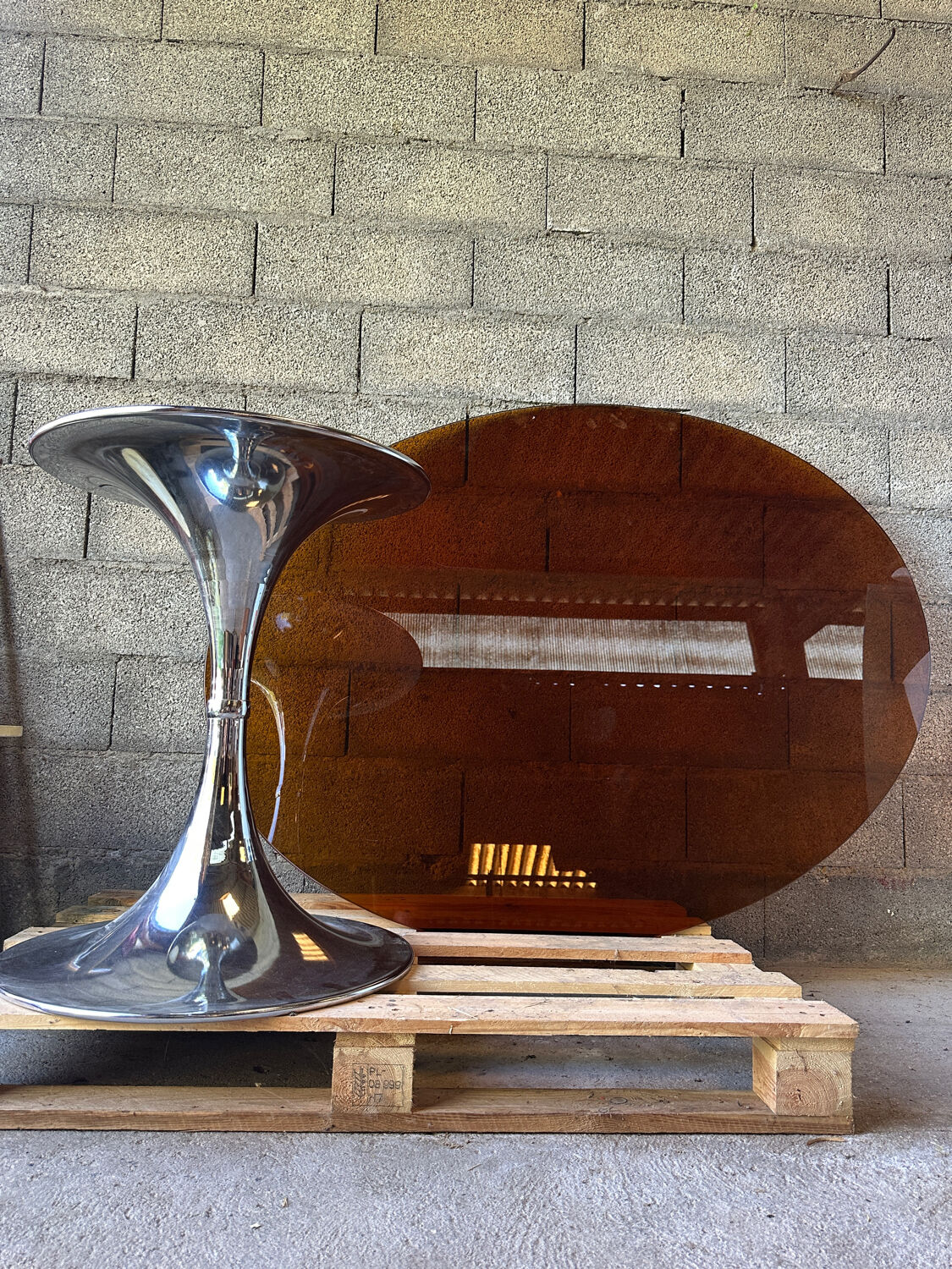 ORANGE smoked glass tulip foot table Gastone Rinaldi