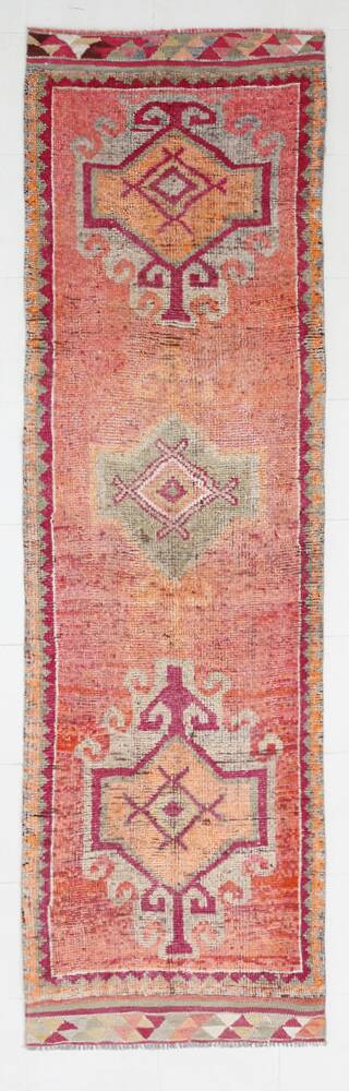 3x11 Pale Orange & Vintage Runner Rug, Handmade Orientel Runner, 96x338Cm