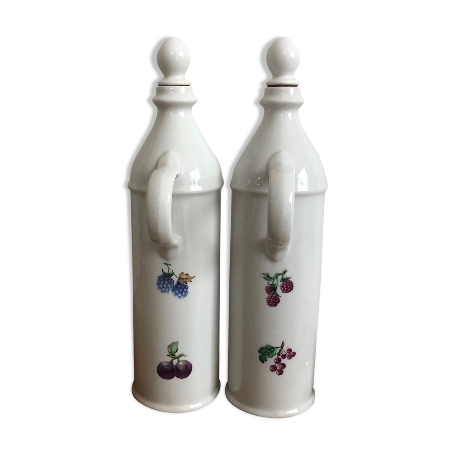 Porcelain bottle duo for mirabelle and raspberry brandy