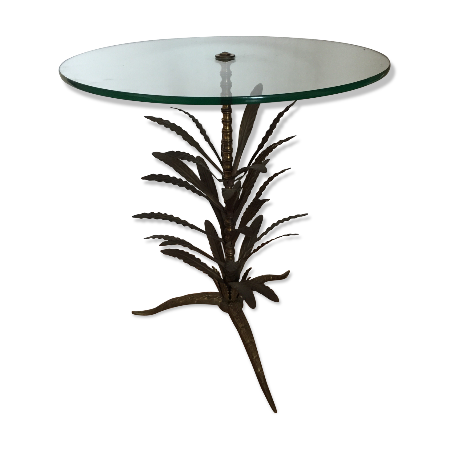 Vegetal leg table with glass top