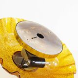 Vintage 1970's Brass and amber glass ceiling flush mount light, Germany