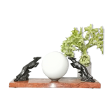 Art deco lamp, marble, globe, opaline and greyhounds in regulation, 1930