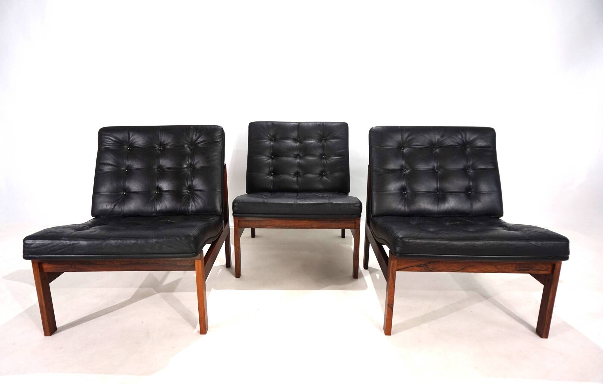 France & Son Set of 3 Modular Leather Armchairs by O. Gjerløv-Knudsen/T. Li