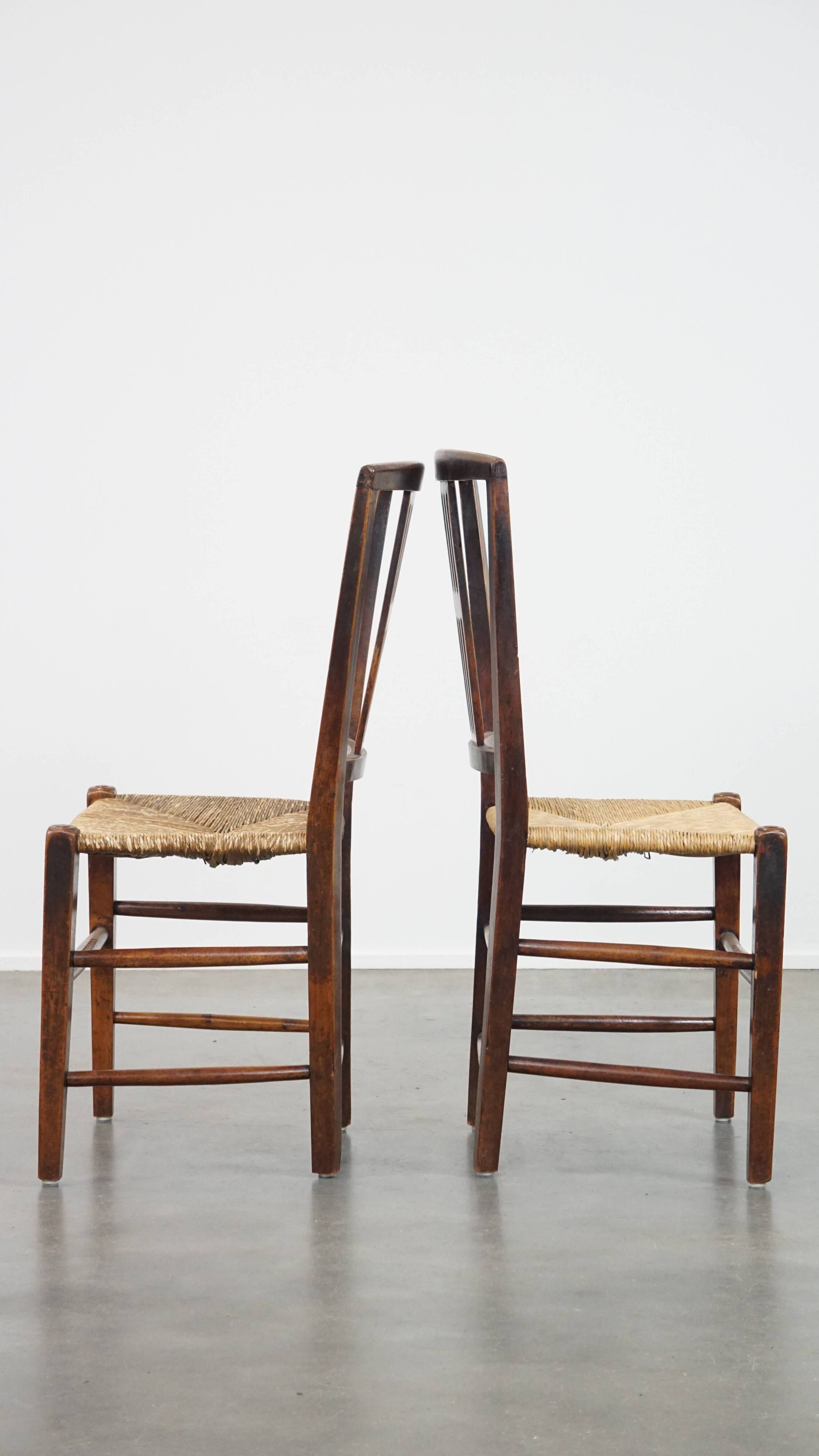 Lot de 4 chaises de salle à manger anglaises anciennes du XIXe siècle avec assises en osier