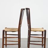 Lot de 4 chaises de salle à manger anglaises anciennes du XIXe siècle avec assises en osier