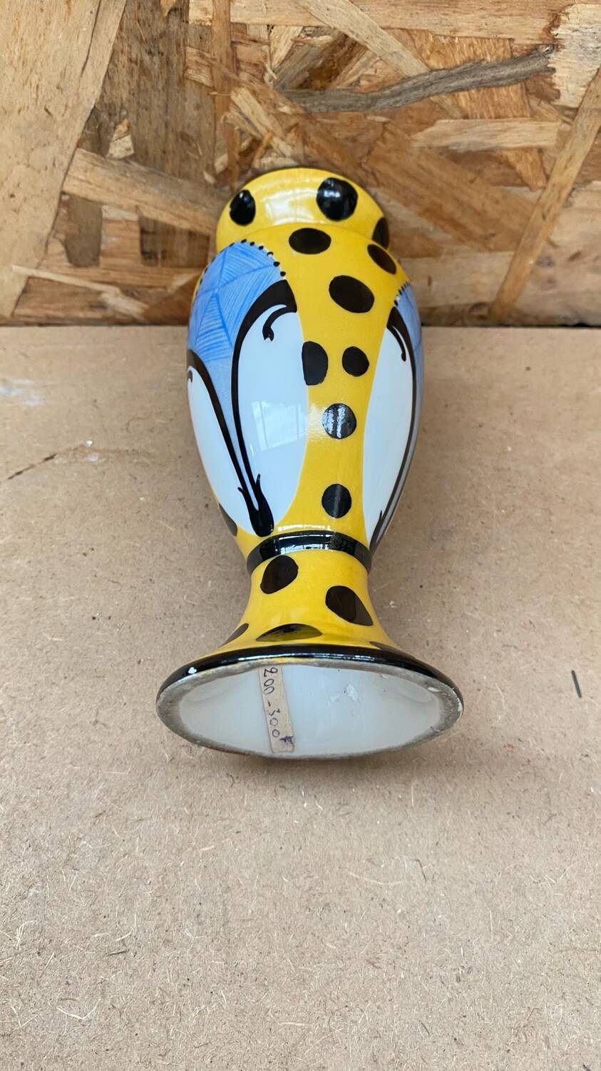 Ancien vase soliflore henri delcourt en céramique jaune & pois vintage