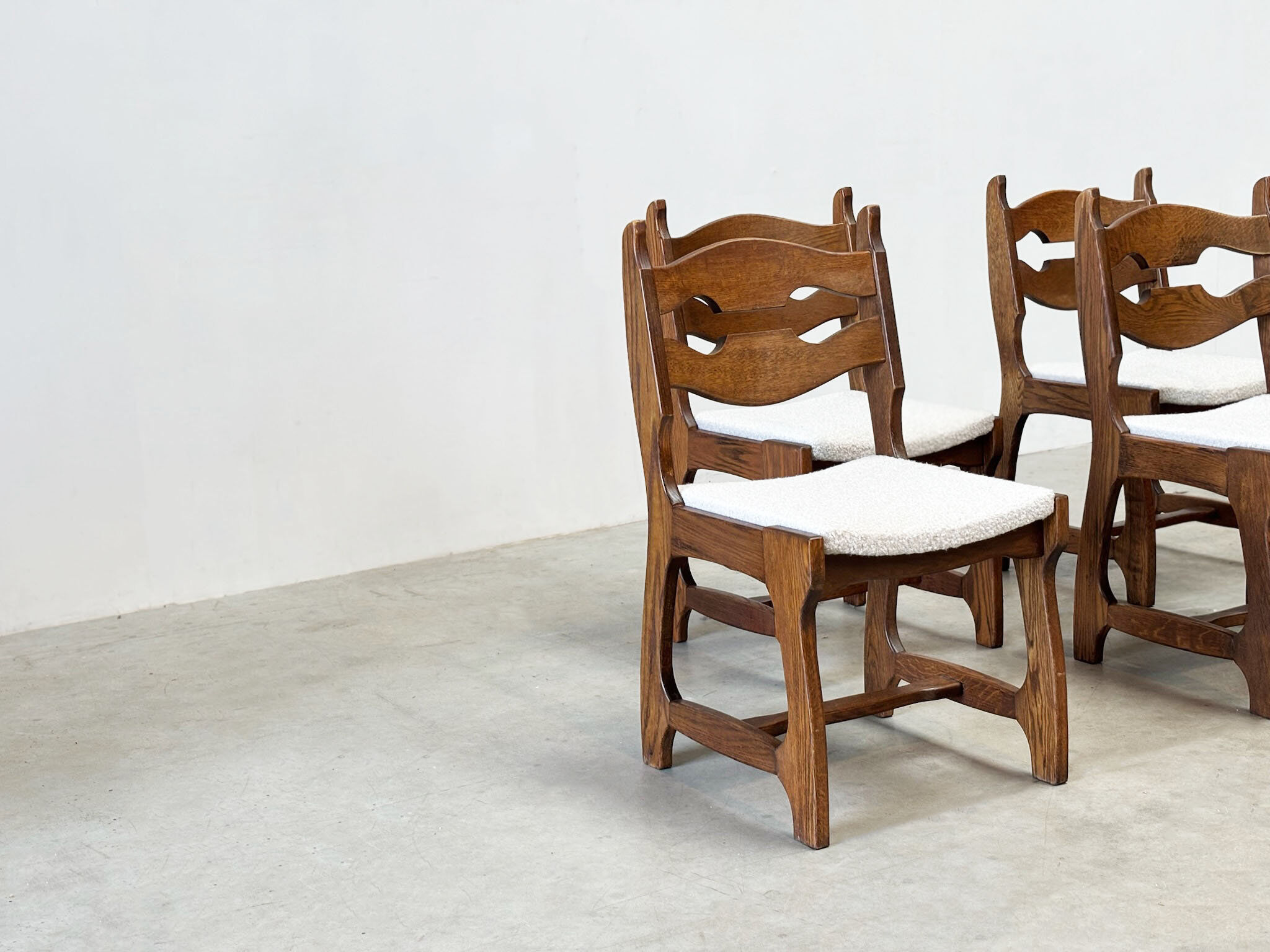 Set of six brutalist razorback dining chairs