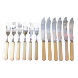 Silver-plated metal fish cutlery set consisting of 6 forks and 6 knives