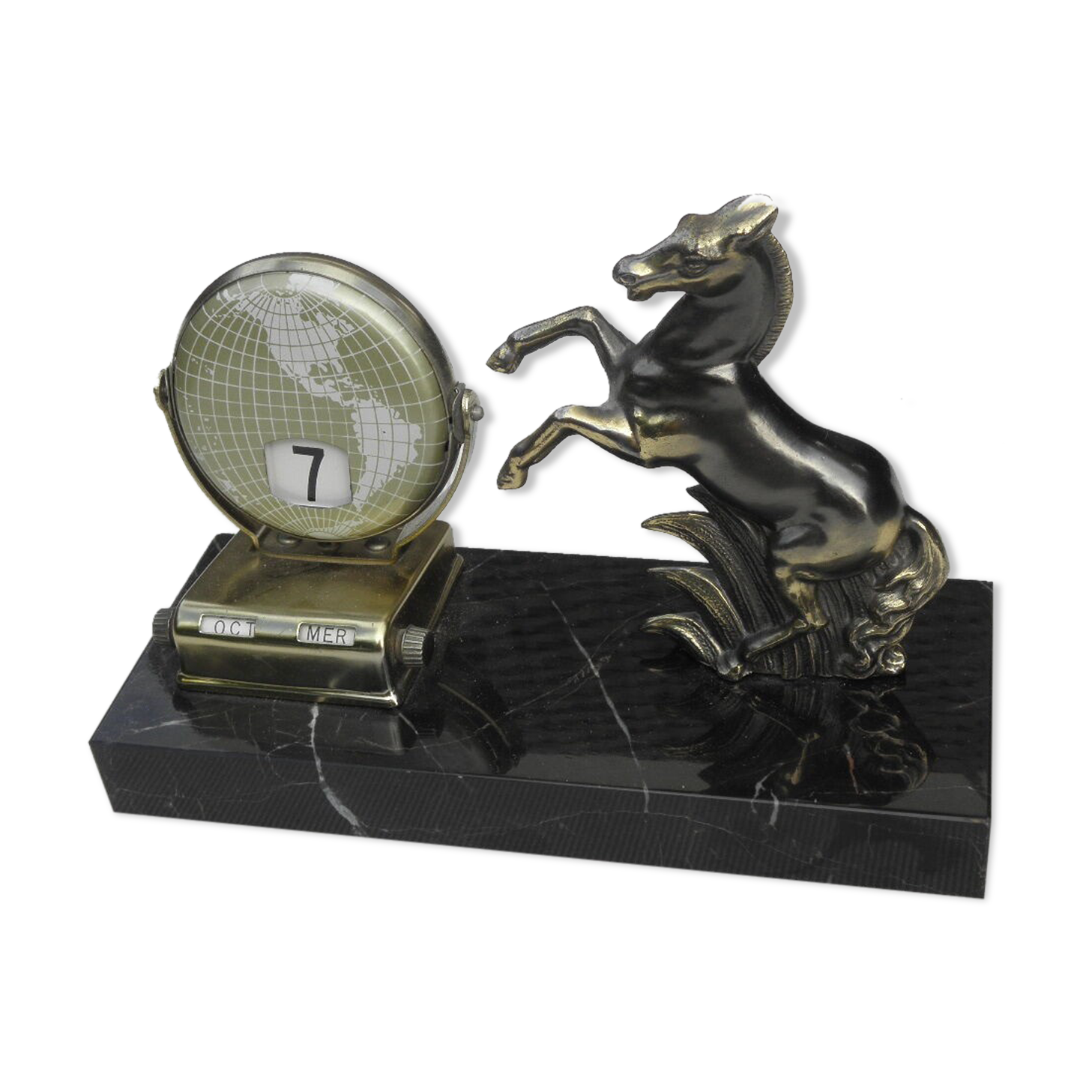 Perpetual calendar art deco horse figurine in marble